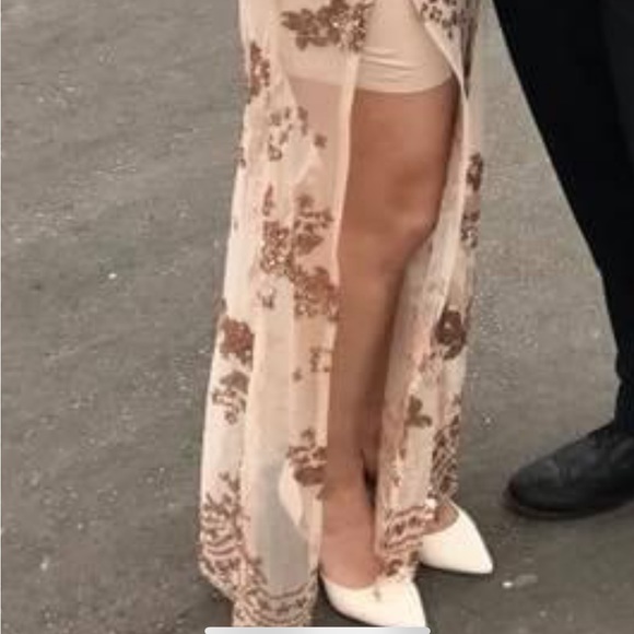 Stunning Rose Gold Sheer Sequin Lace Dress - Picture 5 of 5